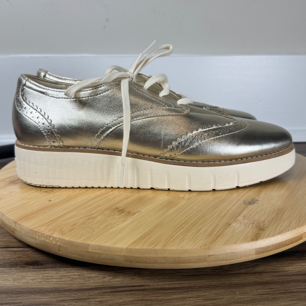 Cole Haan OriginalGrand Wingtip Oxford Women 8.5 Gold Metallic OfficeGlam W30719